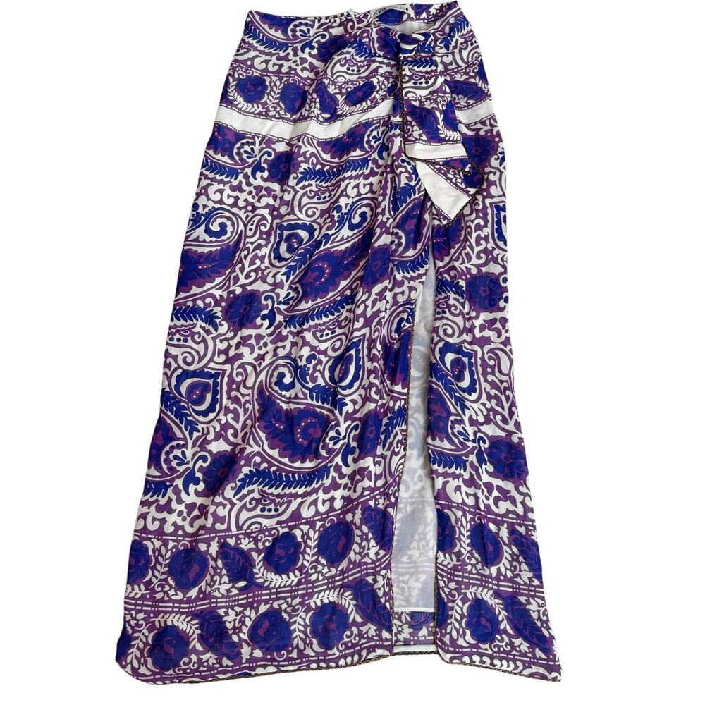 Zara Purple Blue Paisley Wrap Sarong Swimsuit Cover Up Skirt S - Picture 2 of 14